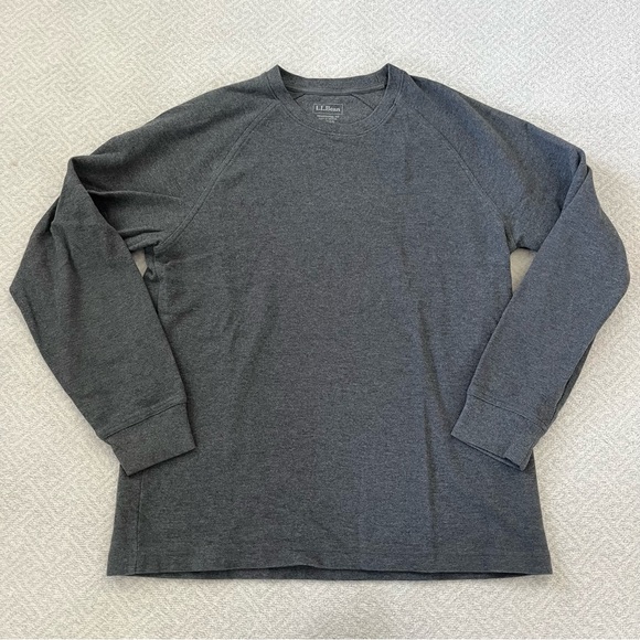 L.L. Bean Traditional Fit Waffle Long Sleeve Tee Shirt in Grey - Picture 1 of 2